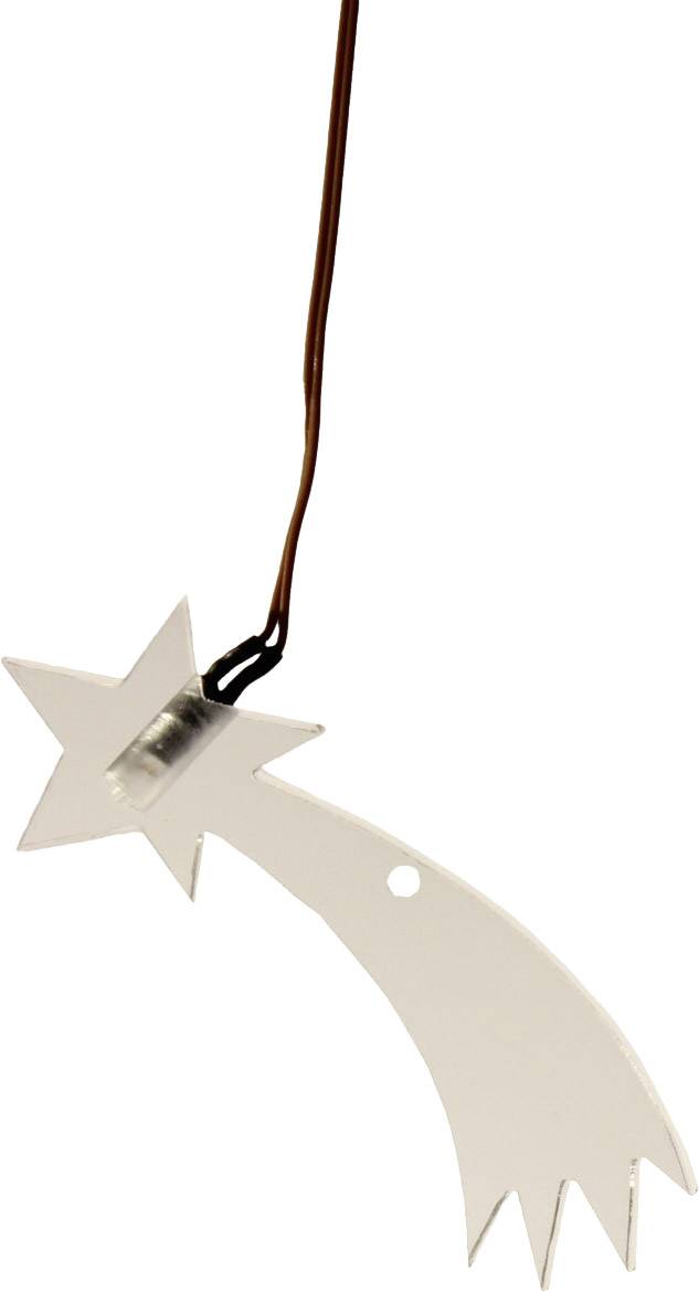 White metal shooting star hanging from a wire.