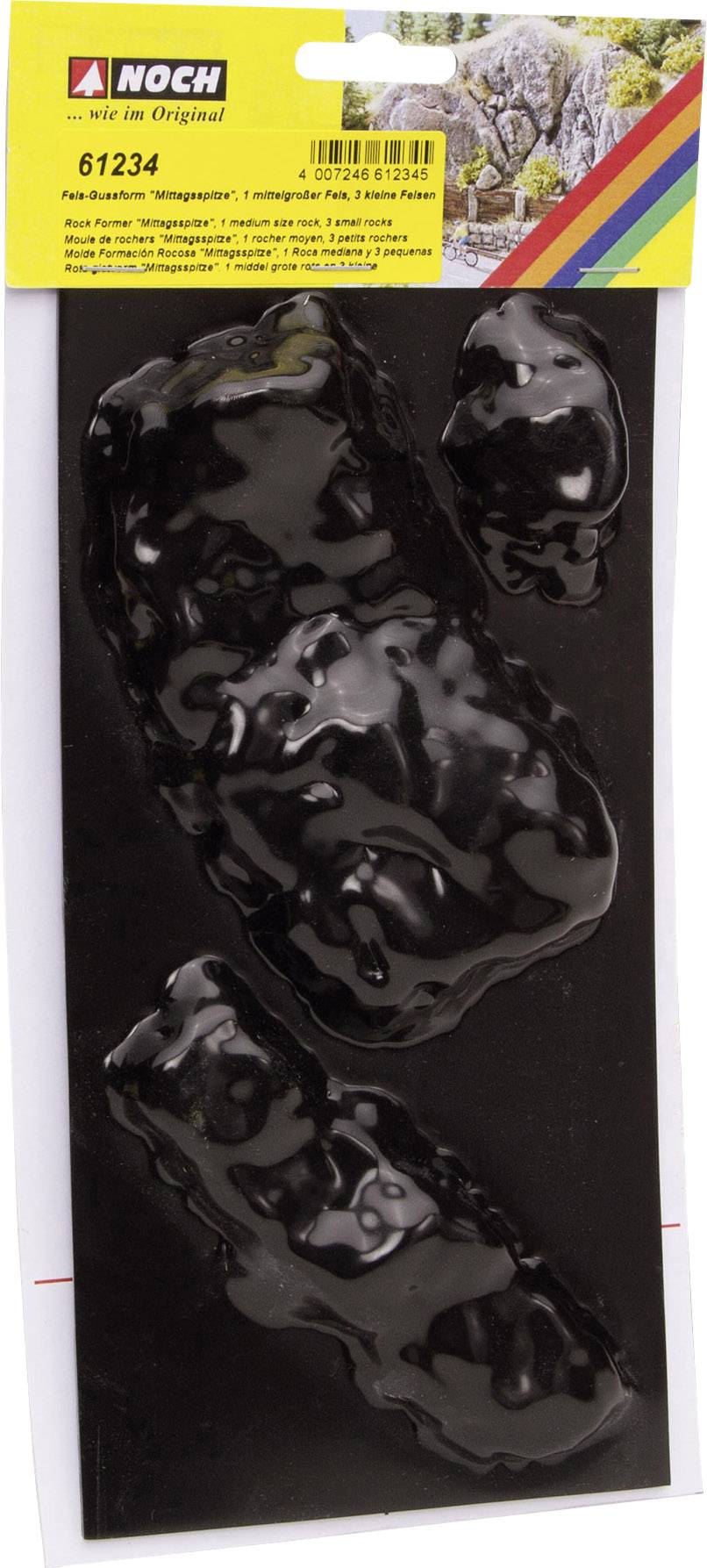 Packaging containing black modelling rocks for model building, with a yellow label at the top displaying the brand and product information.