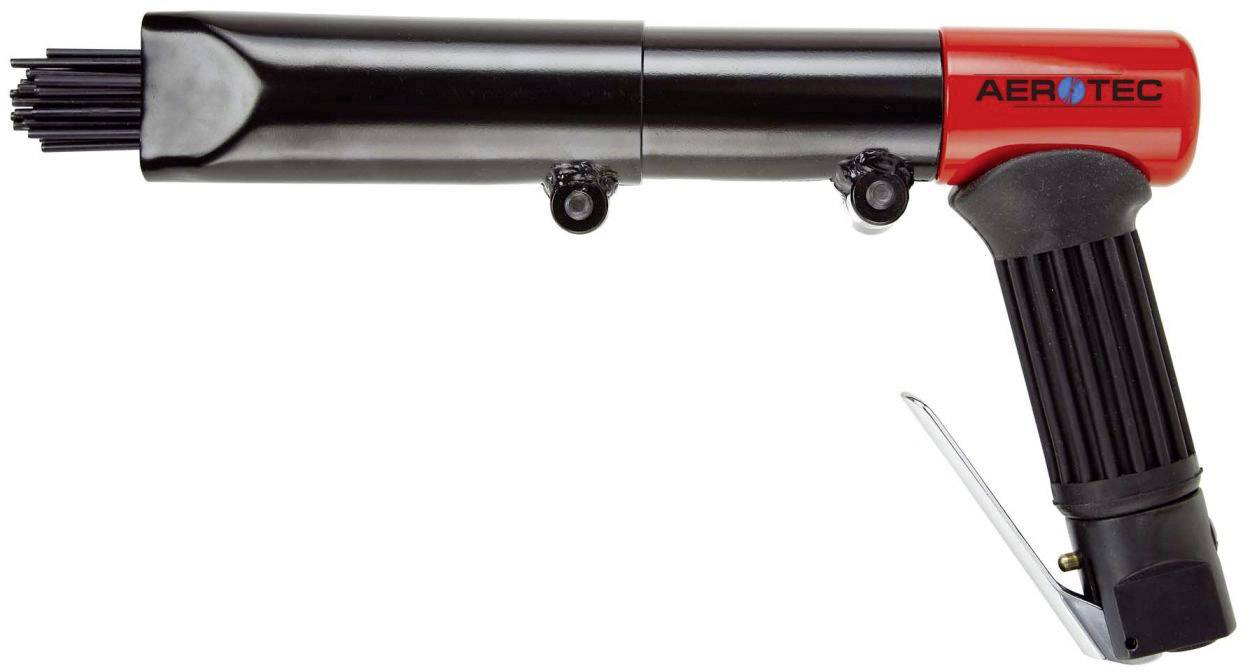 Aerotec brand needle descaler, with a black handle and red housing, suitable for removing rust and paint.