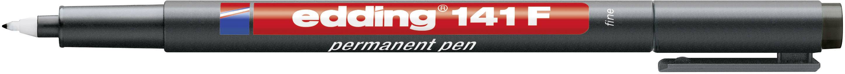 Black Edding 141 F Permanent Marker with red cap and silver tip; suitable for labelling smooth surfaces.
