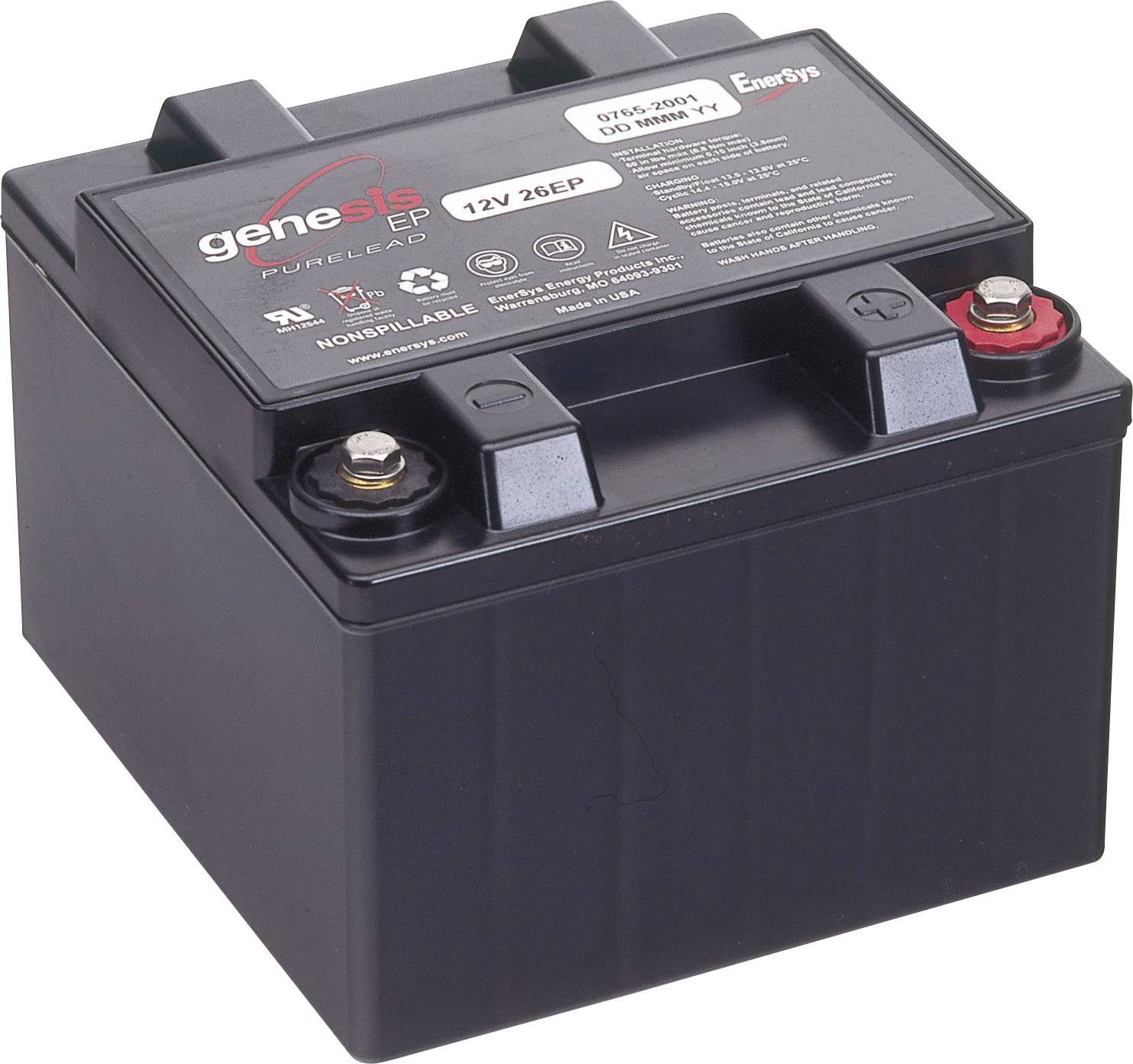 EnerSys Genesis 12EP26 G26EP 0765-2001 VRLA 12 V 26 Ah AGM (W x H x D) 167 x 126 x 176 mm M6 connector Maintenance-free, Low