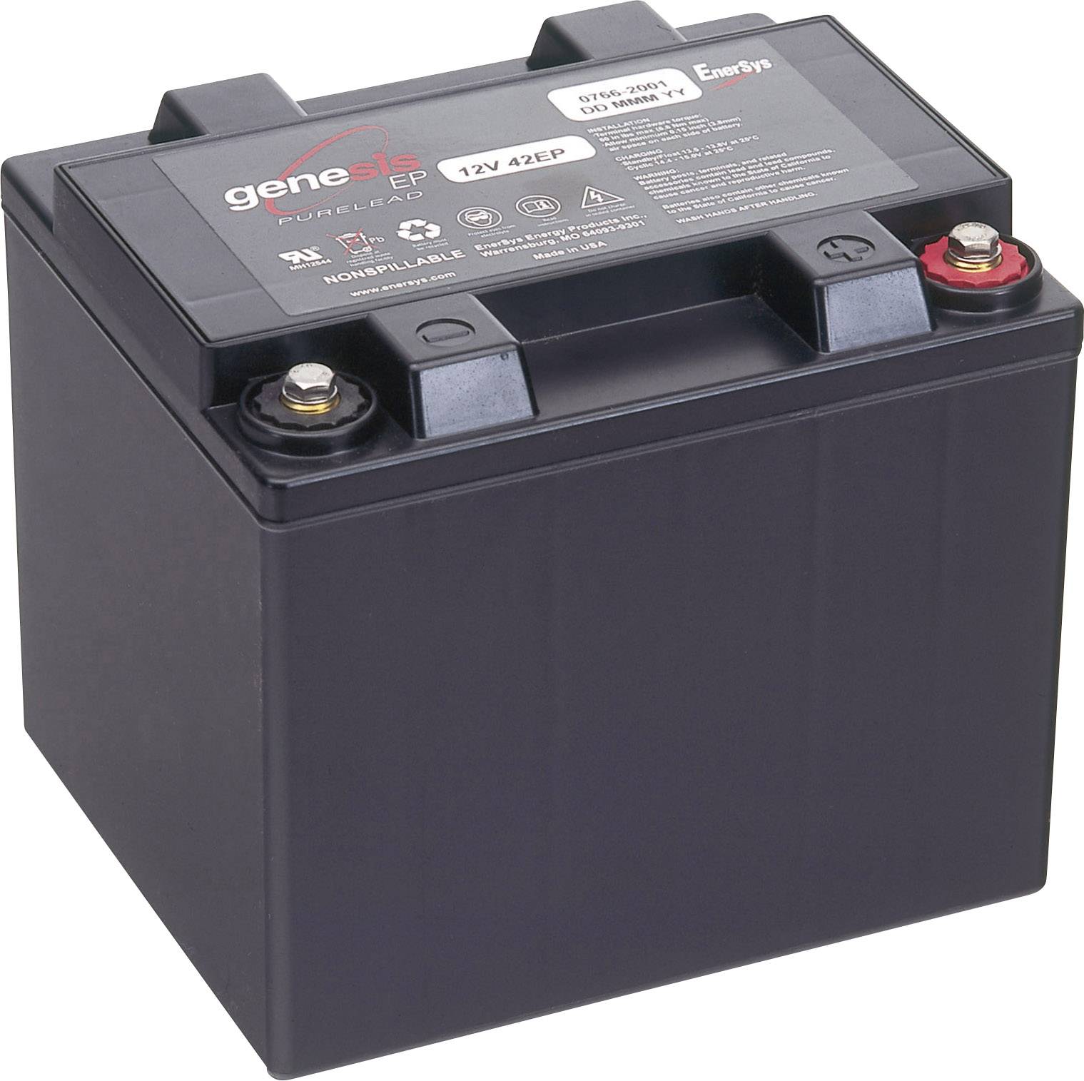 EnerSys Genesis 12EP42 G42EP 0766-2001 VRLA 12 V 42 Ah AGM (W x H x D) 198 x 171 x 166 mm M6 connector Maintenance-free, Low