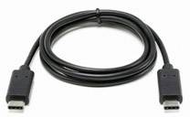 A black USB cable with two male USB plugs, coiled in a loop, on a white background.