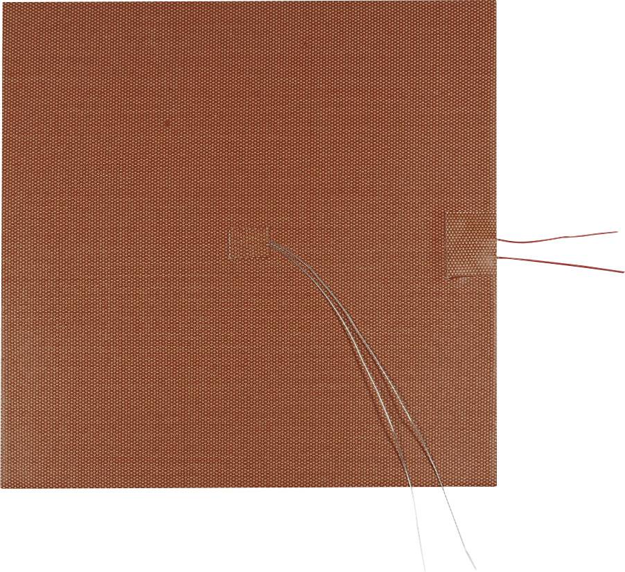 A square, copper-coloured heating pad with two protruding wires on the right-hand side.