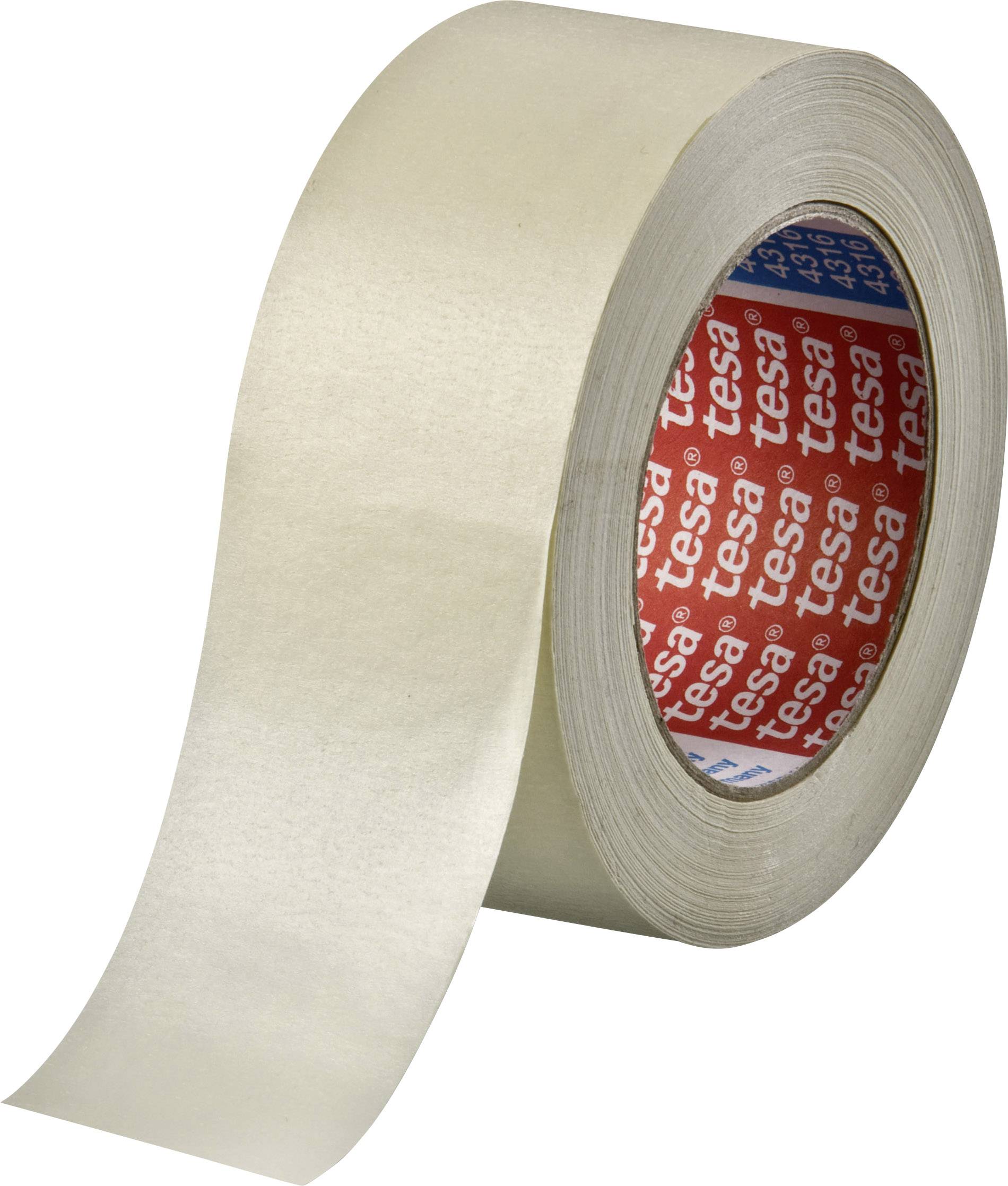 A roll of transparent adhesive tape with a red 'tesa' logo in the centre, slightly unrolled, on a white background.