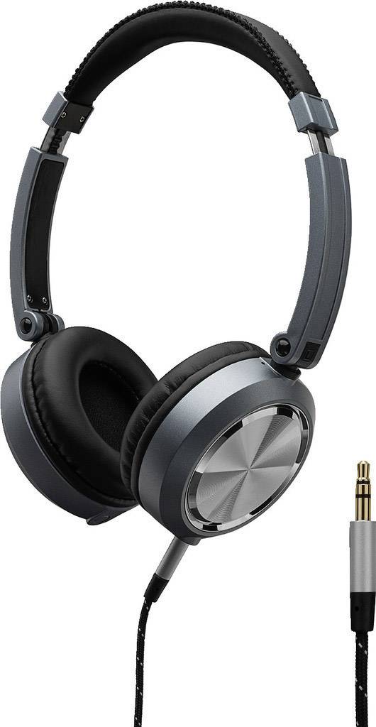 Monacor MD-460 Over-ear headphones Corded (1075100) Black, Silver Tiltable ear pads, Foldable
