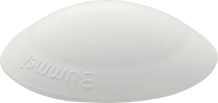 White, dome-shaped breast implant with embossed text 'Bumnd' on the side.