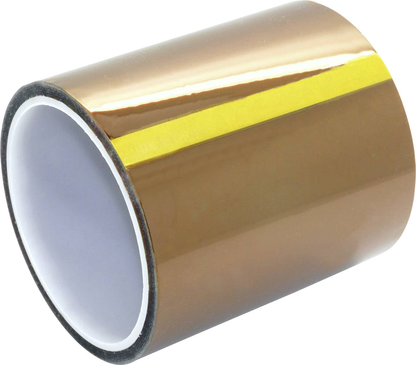 Brown adhesive tape with a yellow stripe, rolled up.