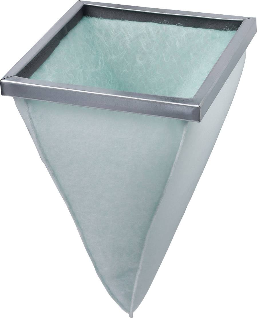 A square air filter with a metal frame and greenish fibrous surface, suitable for industrial or commercial applications.