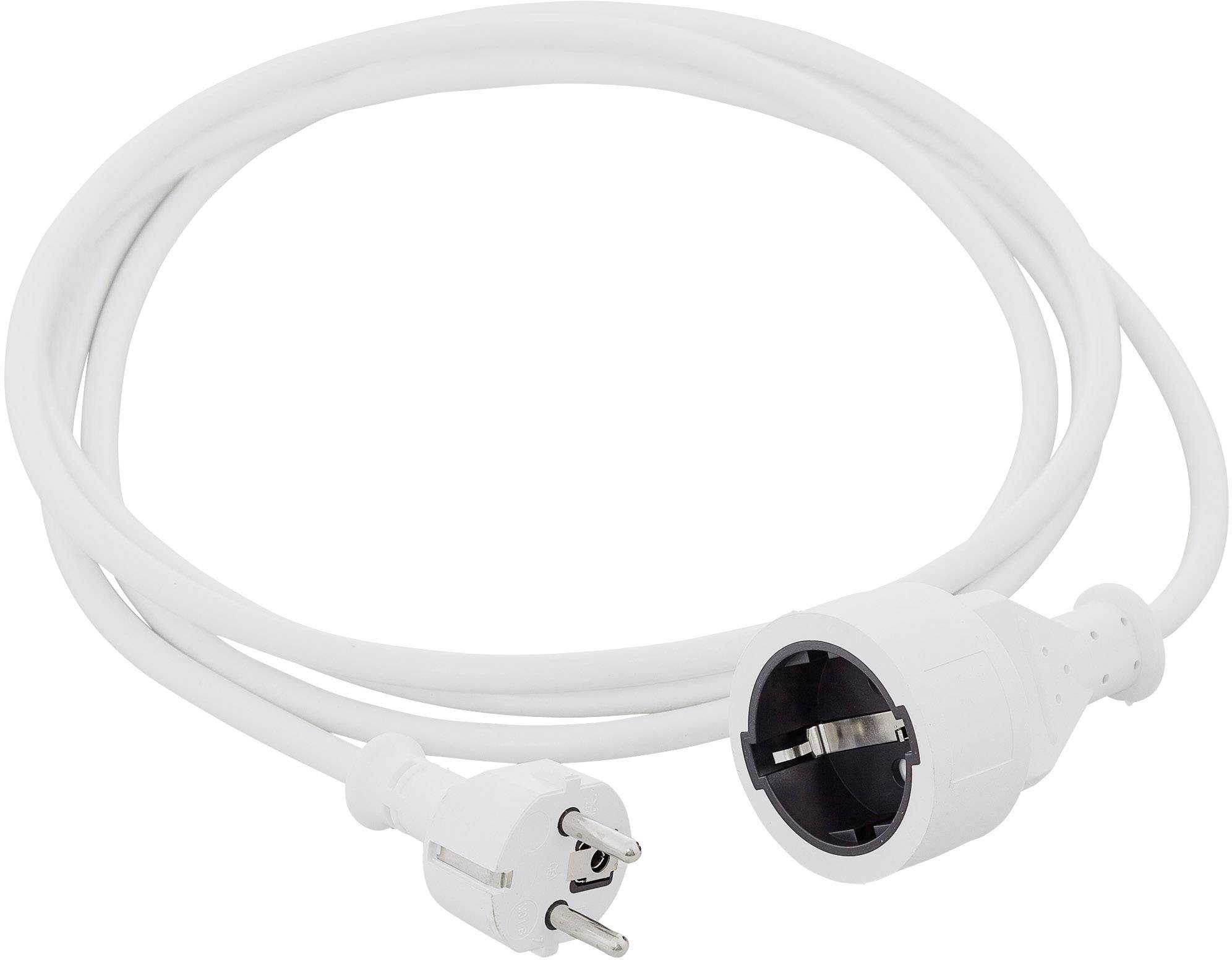 White extension lead with two plugs. Suitable for connecting devices to extend the reach of electrical power supply.