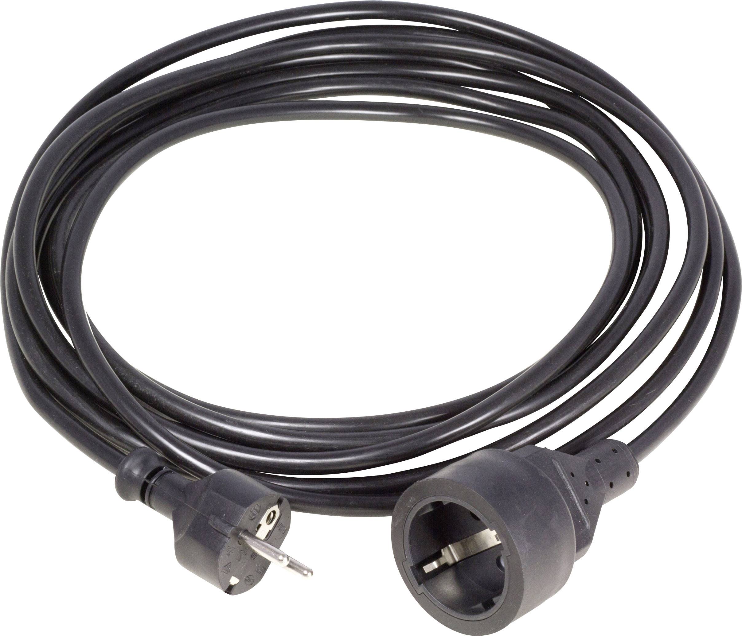 Black extension lead with Schuko plug and socket, coiled for easy transport and storage.