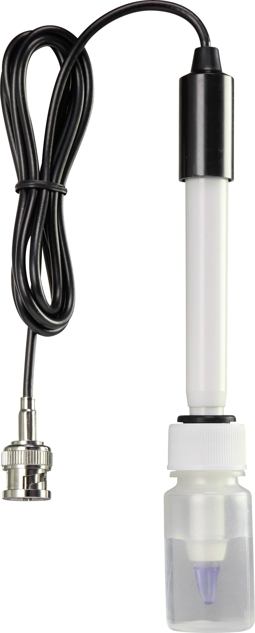 A pH sensor with cable and electrode connection. Used for measuring the pH value of liquids in scientific applications.