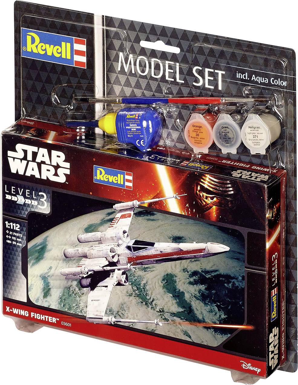 Revell Model Kit 'Star Wars X-Wing Fighter' with Colours and Brush, Difficulty Level 3, Scale 1:112, in Packaging.