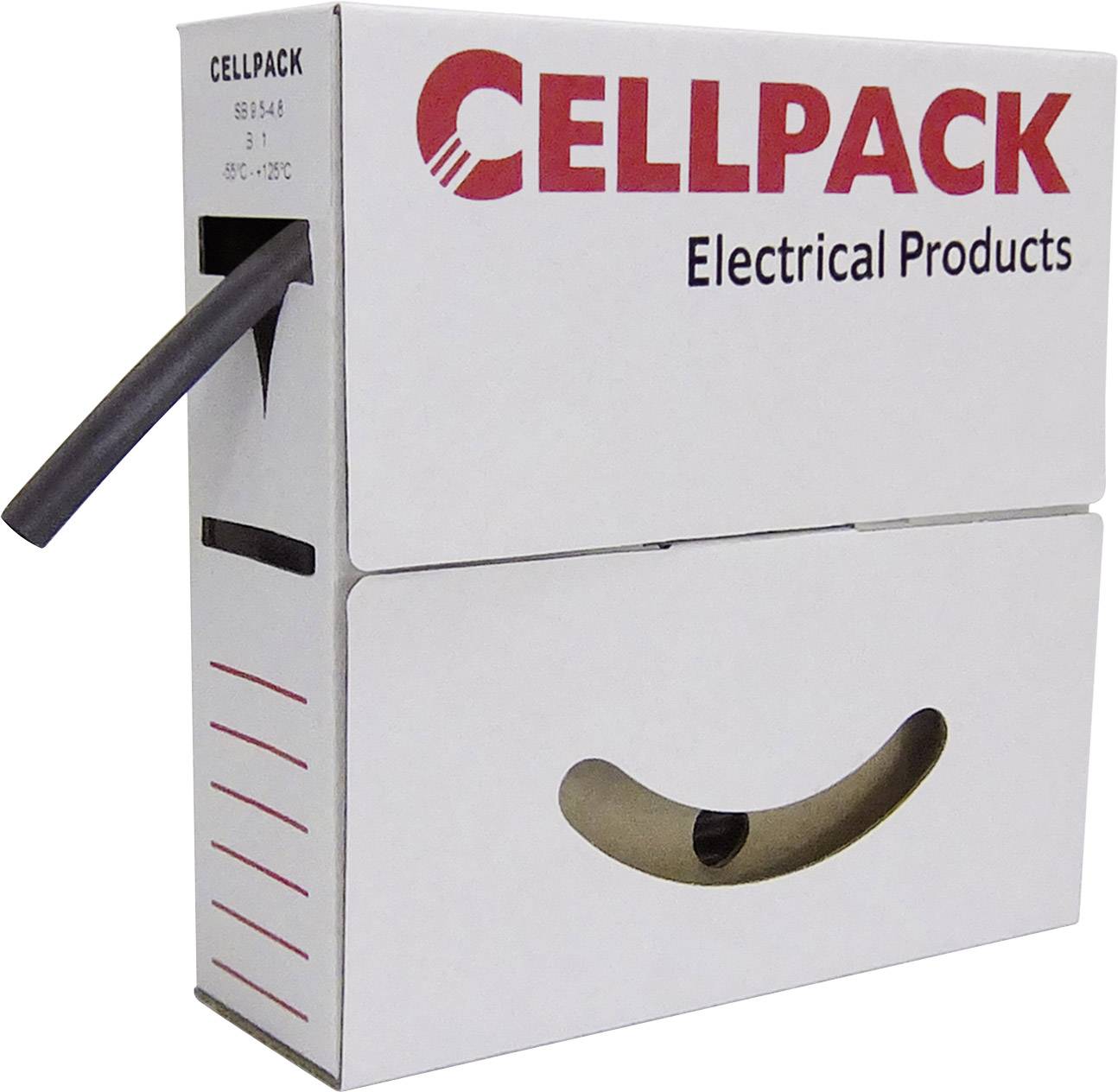 A white box with the inscription 'CELLPACK Electrical Products', from which a black cable protrudes.