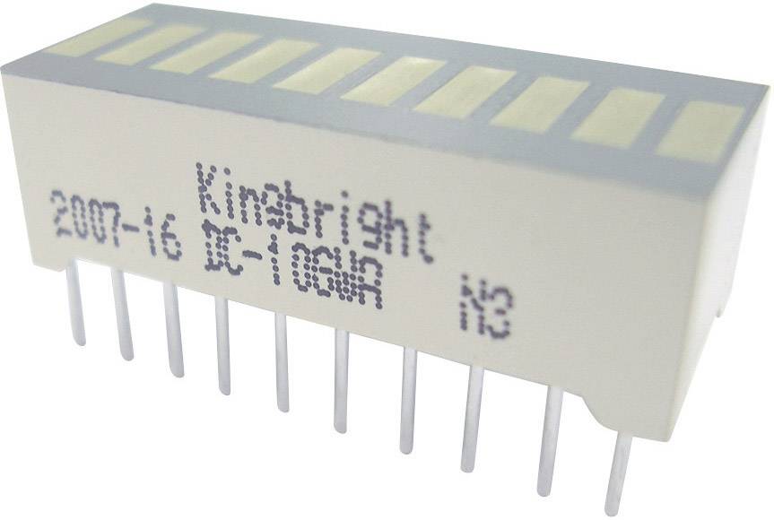 A rectangular electronic component with multiple pin contacts. Printing: 'Kingbright', '2007-i6', 'DC-10GW'.
