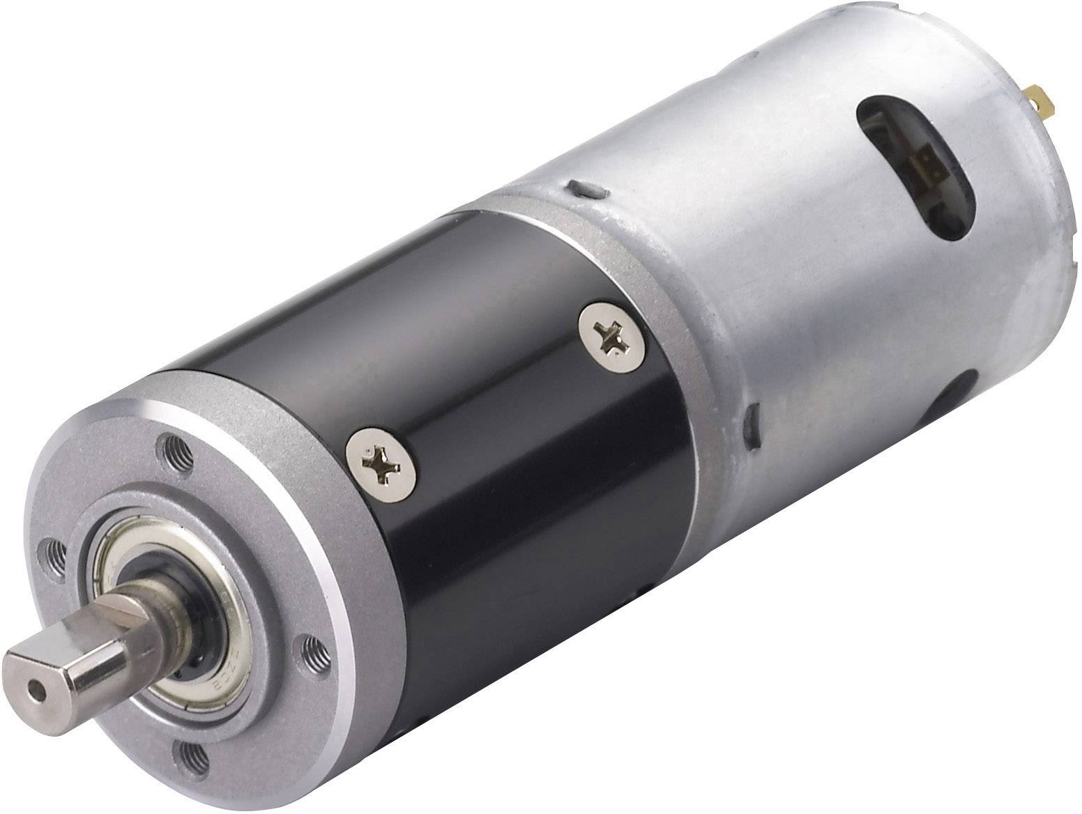 A cylindrical electric motor with a metal casing and visible shaft at the front. The motor has side screws for mounting.