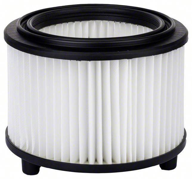 Round HEPA filter with pleated white filter material, used in vacuum cleaners to improve air quality through particle filtration.