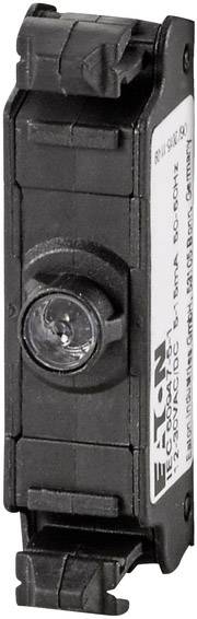 Black and grey electrical device with a transparent circular element and a white label displaying the 'Eaton' brand name.