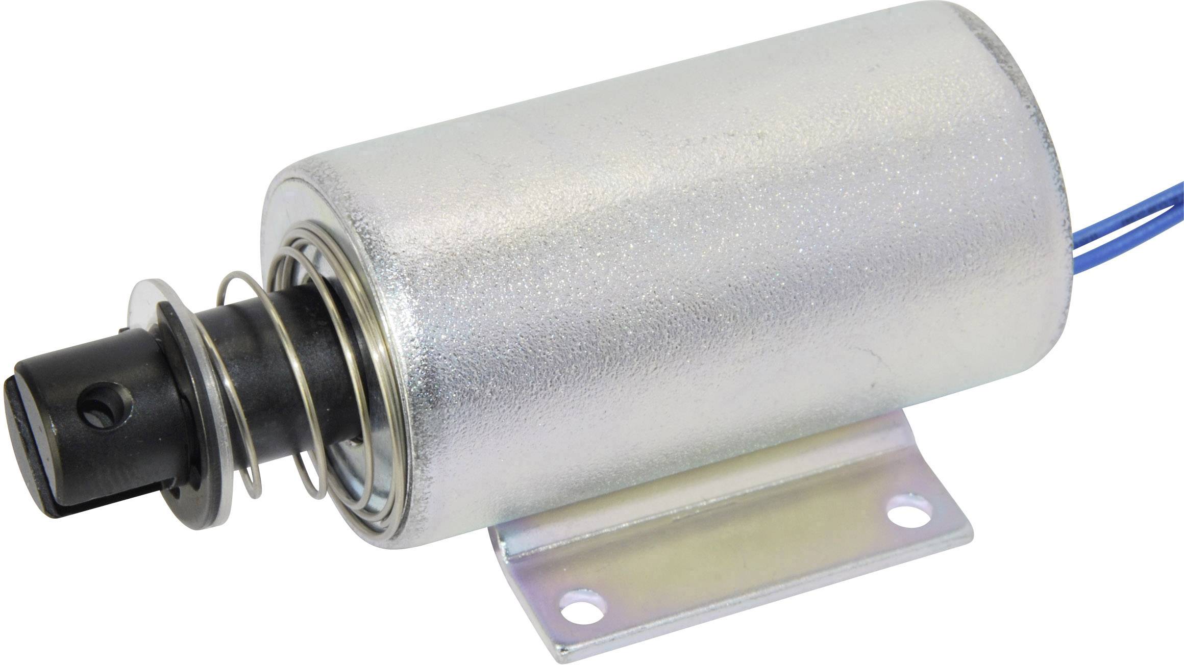 Electromagnetic train magnetic valve with silver housing and spring, mounted on a metal plate.