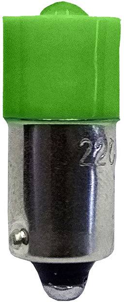 Green LED lamp with metal base, suitable for various electronic applications.