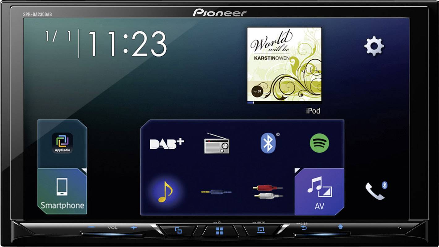 Pioneer SPH-DA230DAB Double DIN monitor receiver AppRadio, DAB+ tuner, Rearview camera connector, Bluetooth handsfree set
