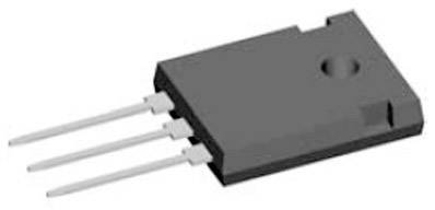A black, rectangular electronic component with three silver connection pins, used as a power transistor.