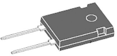 Illustration of an electronic component resembling a power transistor, with two long connections and a rectangular casing.