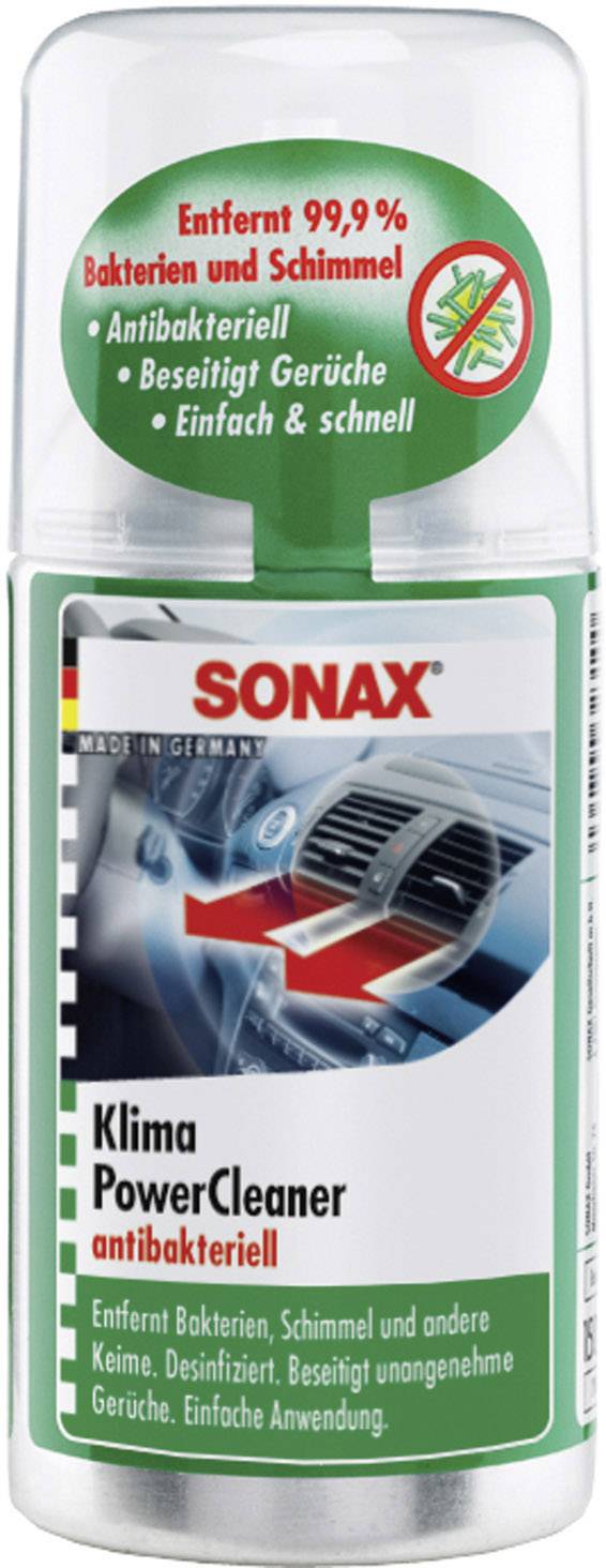 A spray can for antibacterial cleaning of air conditioning systems. Removes 99.9% of bacteria and mould. Brand: Sonax.