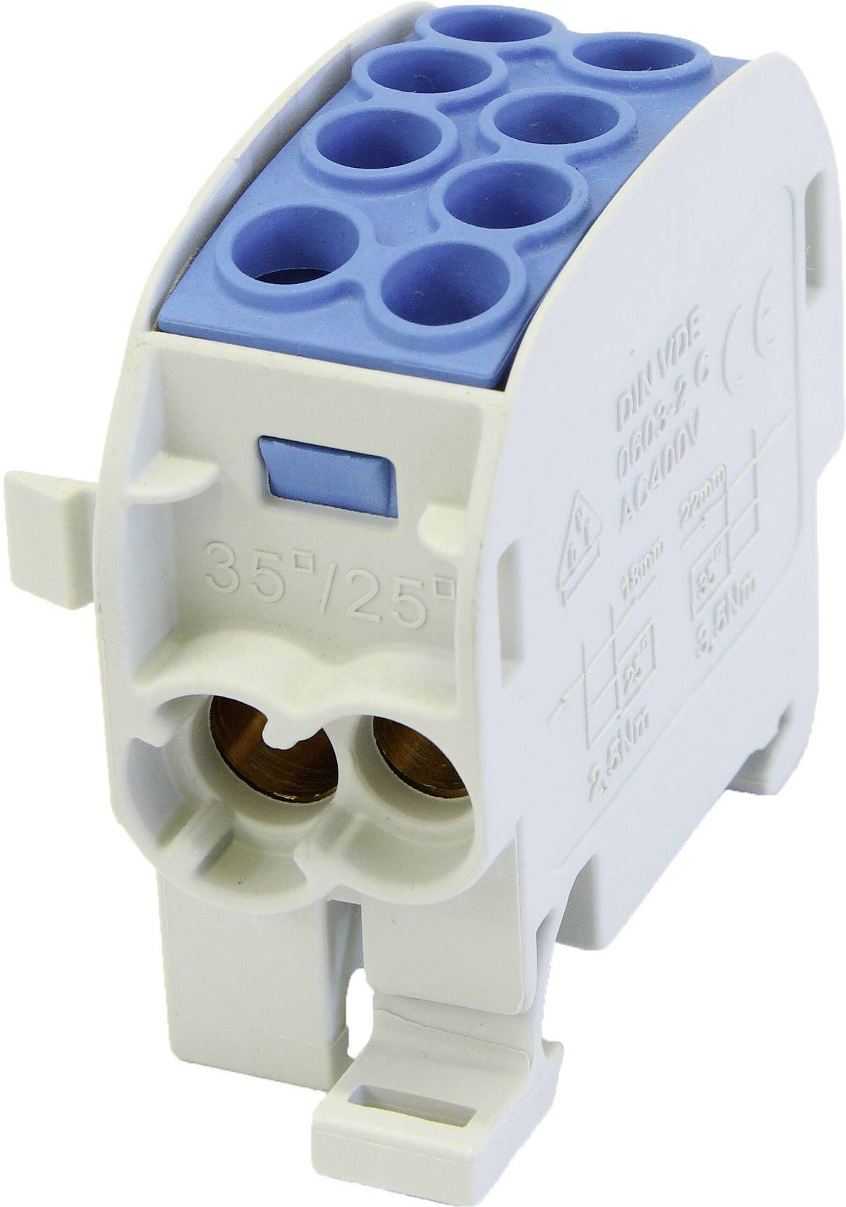 HoraeTec 080210-1-3 Main tap terminal Brass, PA Grey-white (RAL 7035), Light blue 1-pin 125 A 690 V Conductor type = N