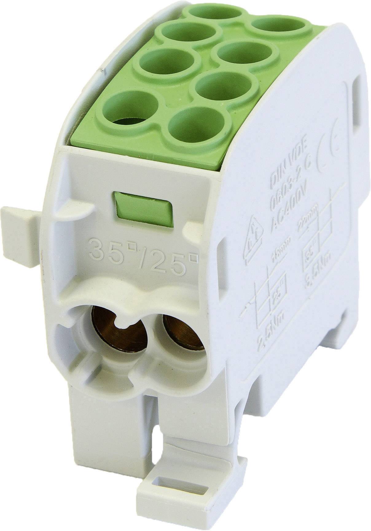 HoraeTec 080210-2-3 Main tap terminal Brass, PA Grey-white (RAL 7035), Green, Yellow 1-pin 125 A 690 V Conductor type = PE