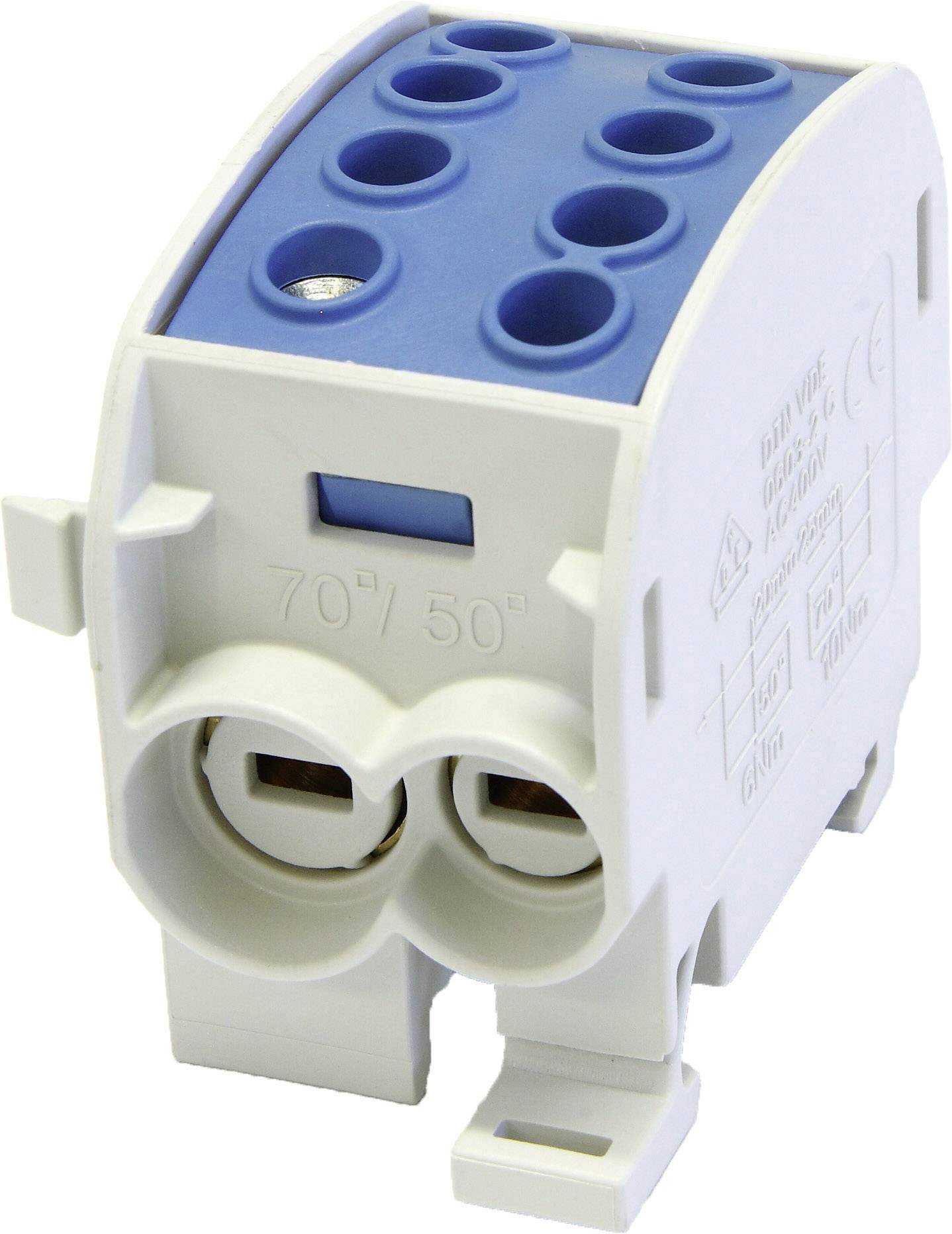 Main tap terminal Brass, PA Grey-white (RAL 7035), Light blue 1-pin 160 A 690 V Conductor type = N HoraeTec 106296