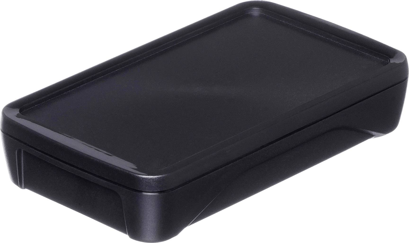 Black rectangular plastic casing with rounded corners, potentially for electronics or device storage.