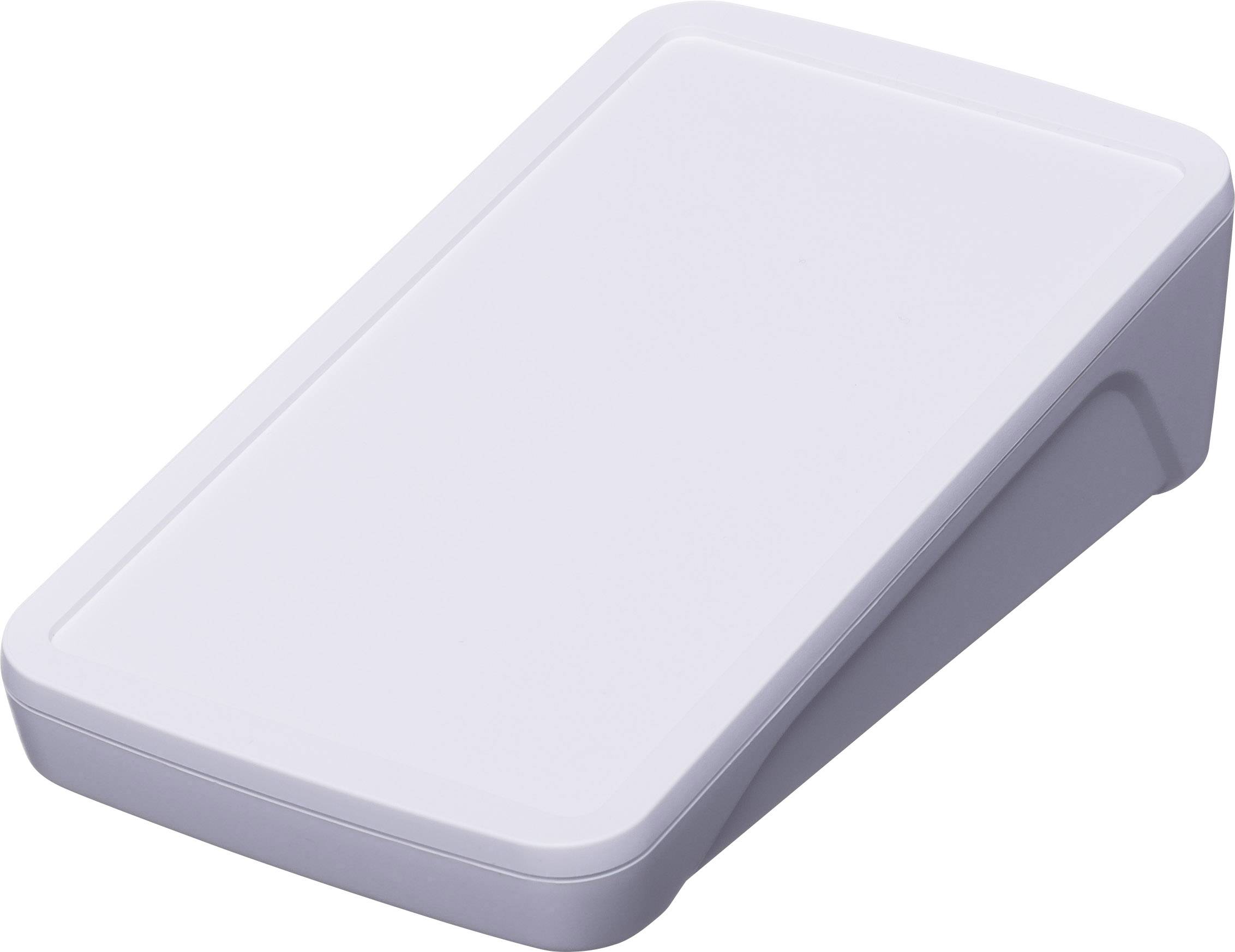 White rectangular plastic box with a removable lid, side view.