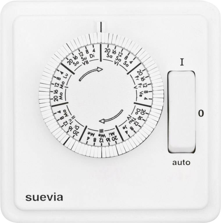 Suevia SU280439 Flush mount timer/power strip analogue 7 day mode 1200 W IP20 Programmable ON/AUTO/OFF settings