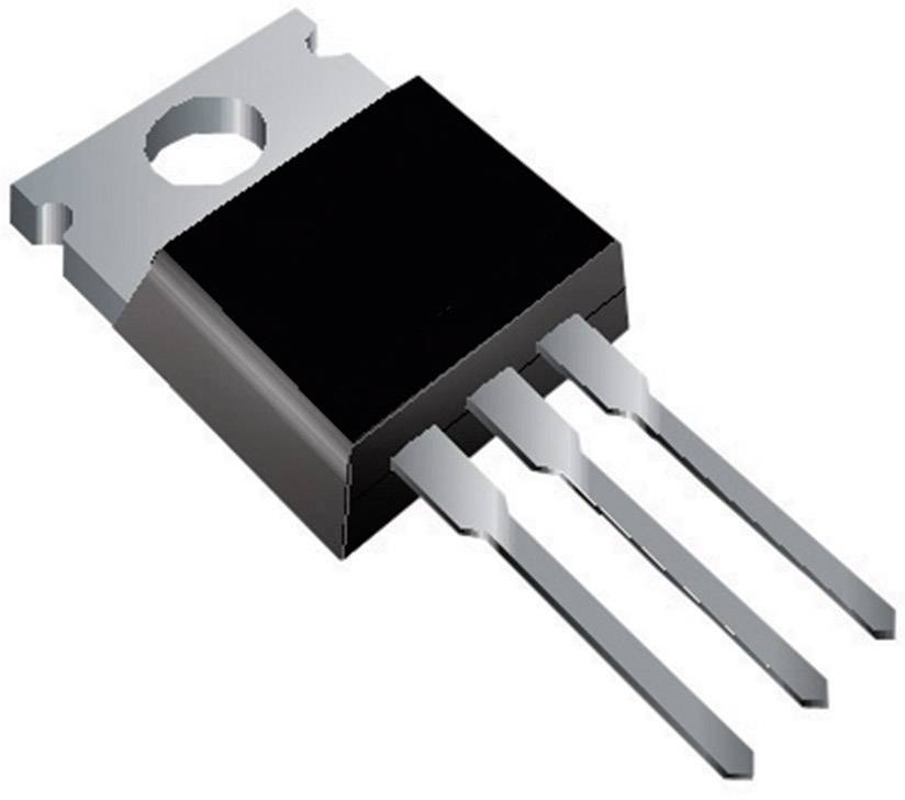 A three-legged semiconductor component, typically a transistor or voltage regulator, in a TO-220 package with a heatsink on top.