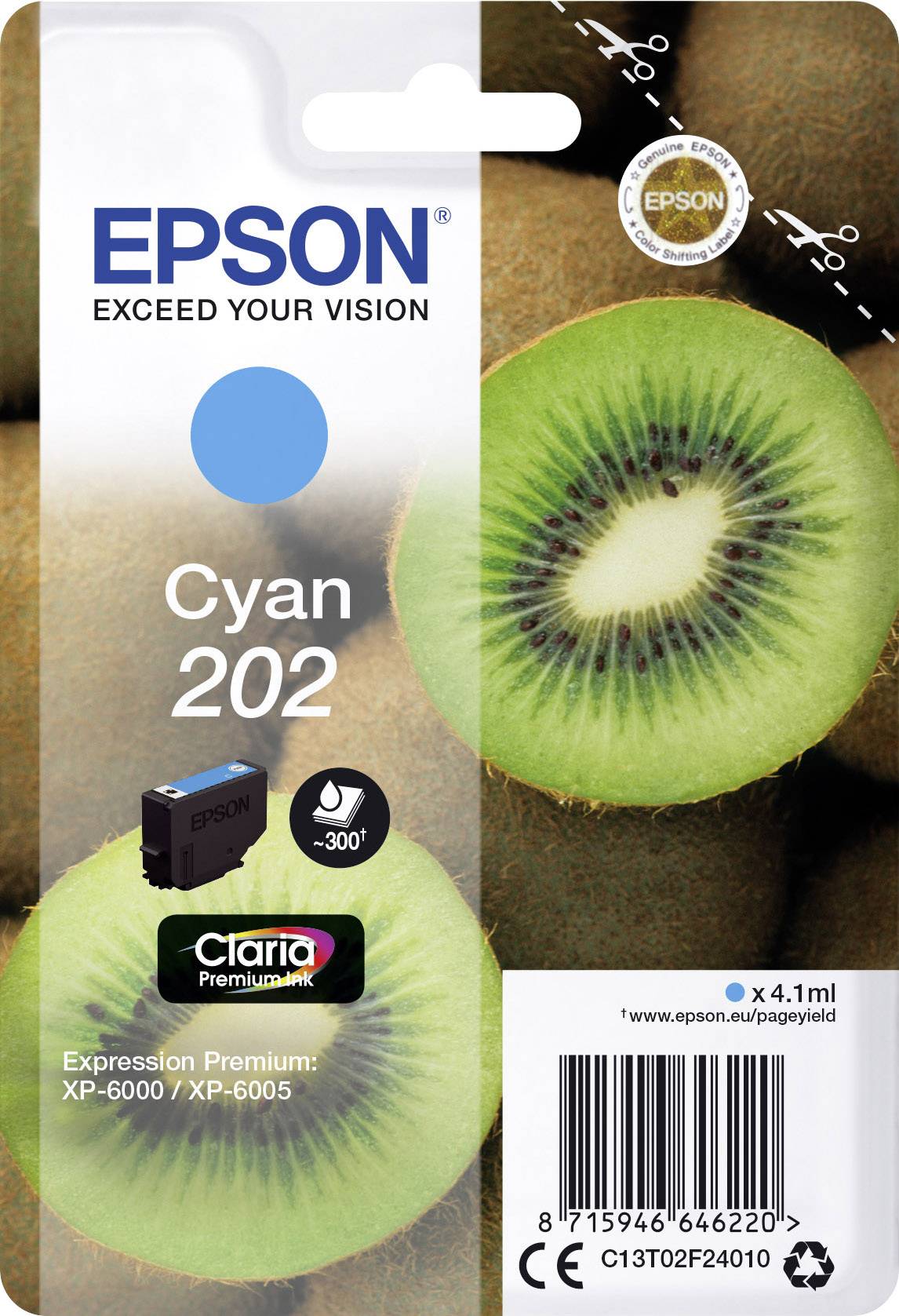 Epson Ink T02F2, 202 Original Cyan C13T02F24010