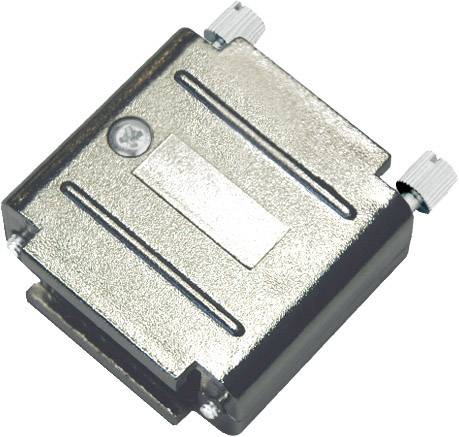 Metallic adaptor plug with two screw connections, used for electrical connections.
