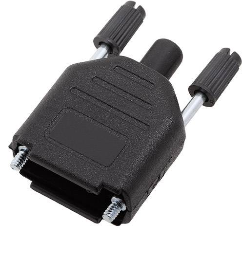 Black adapter plug with two screw terminals and two knurled handles for cable connection and securing.