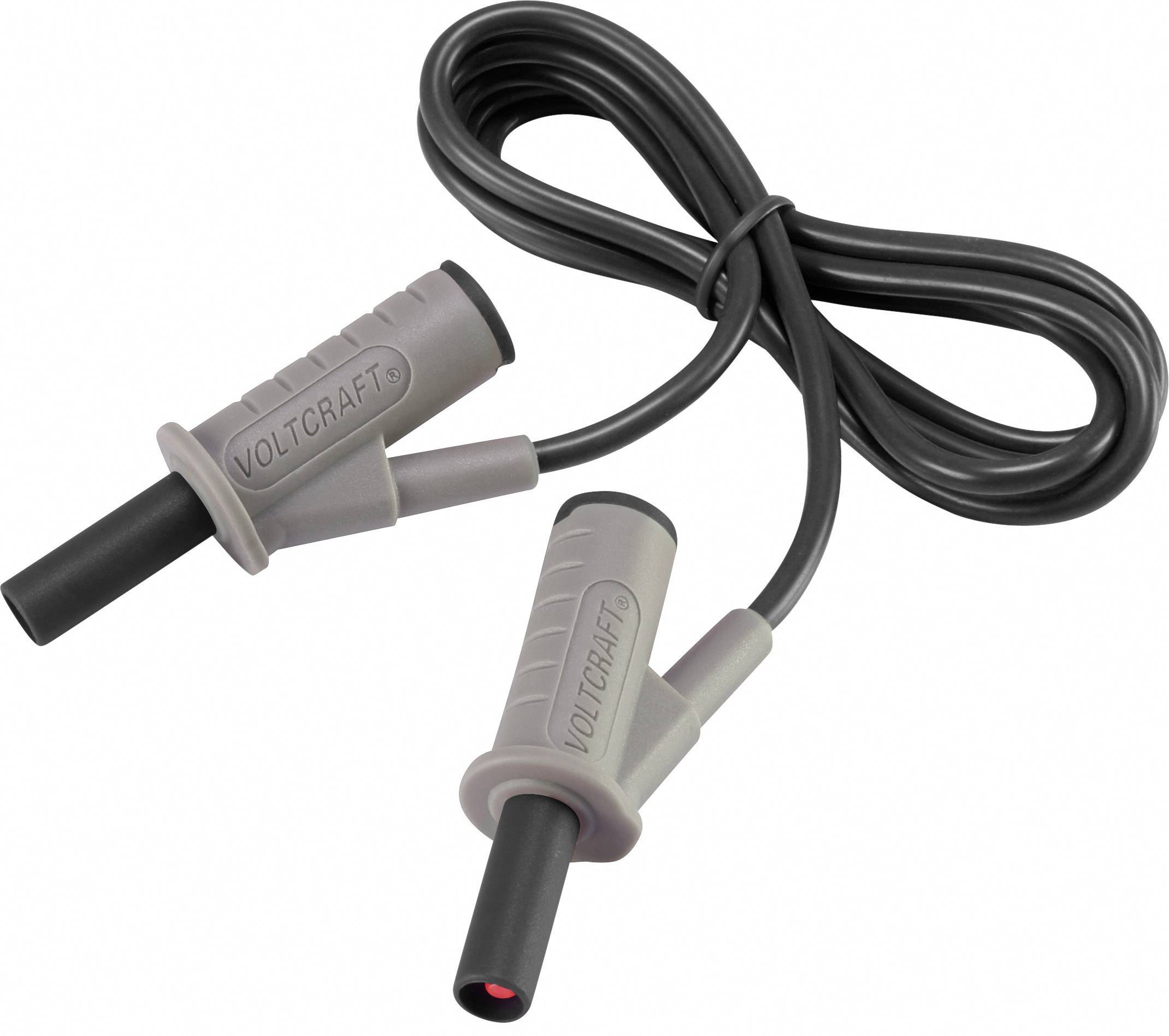 Two black test leads with grey handles, connected by a cable. Used for electrical measuring instruments.