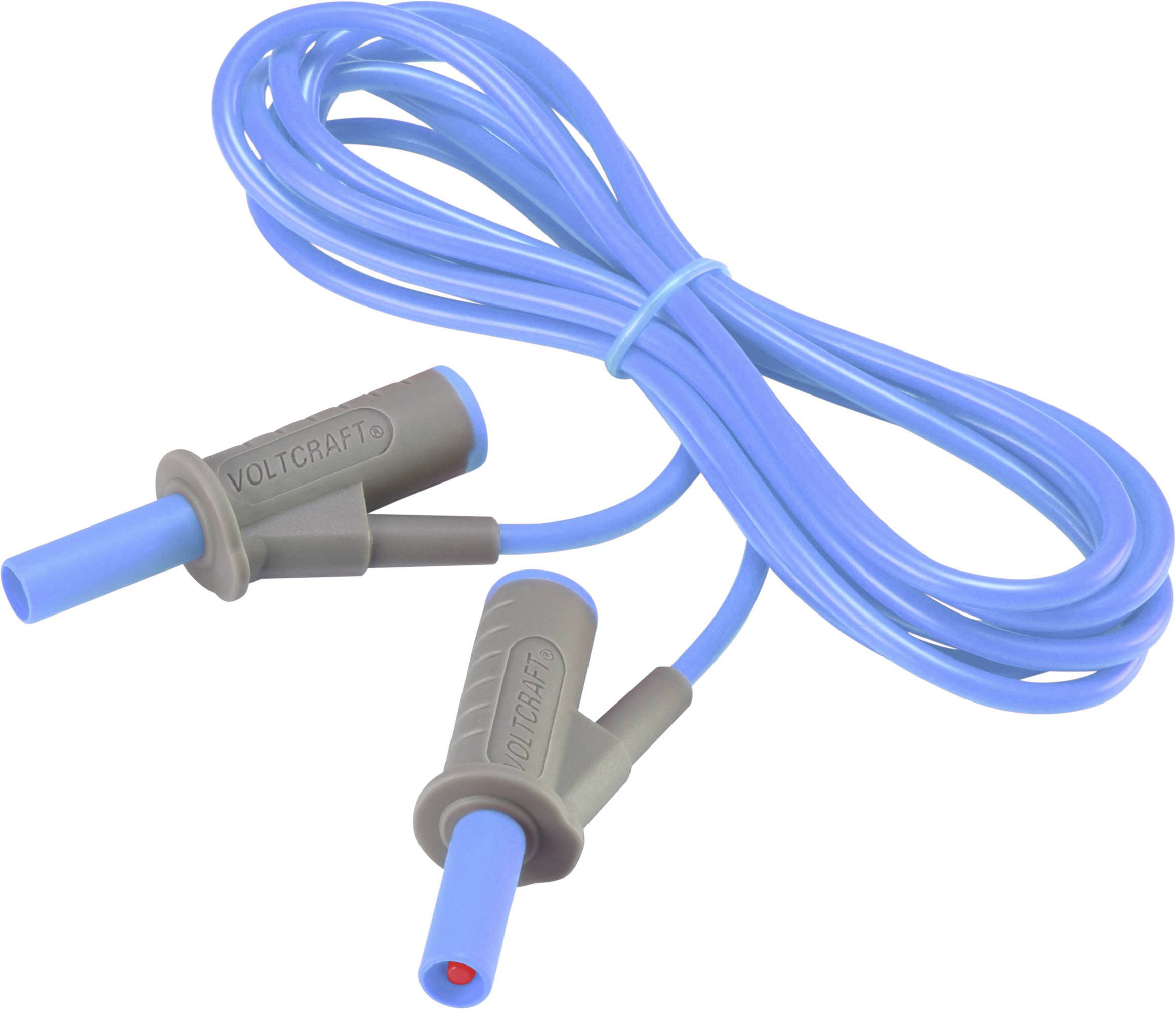 A blue cable with two grey connectors at each end, each marked with the inscription 'VOLTCRAFT'.