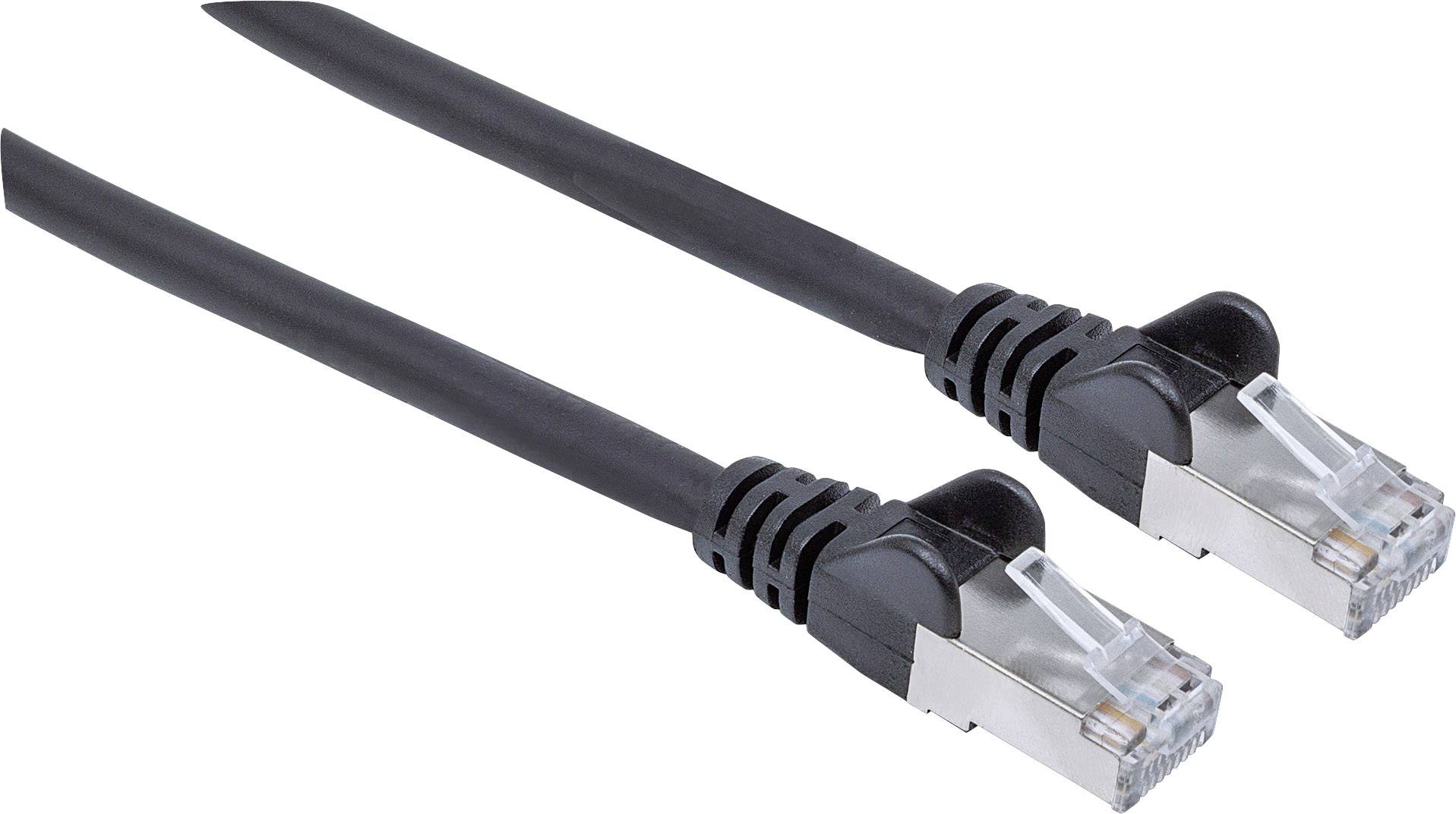 Two black Ethernet cables with RJ45 plugs, lying side by side. They are suitable for network connections.