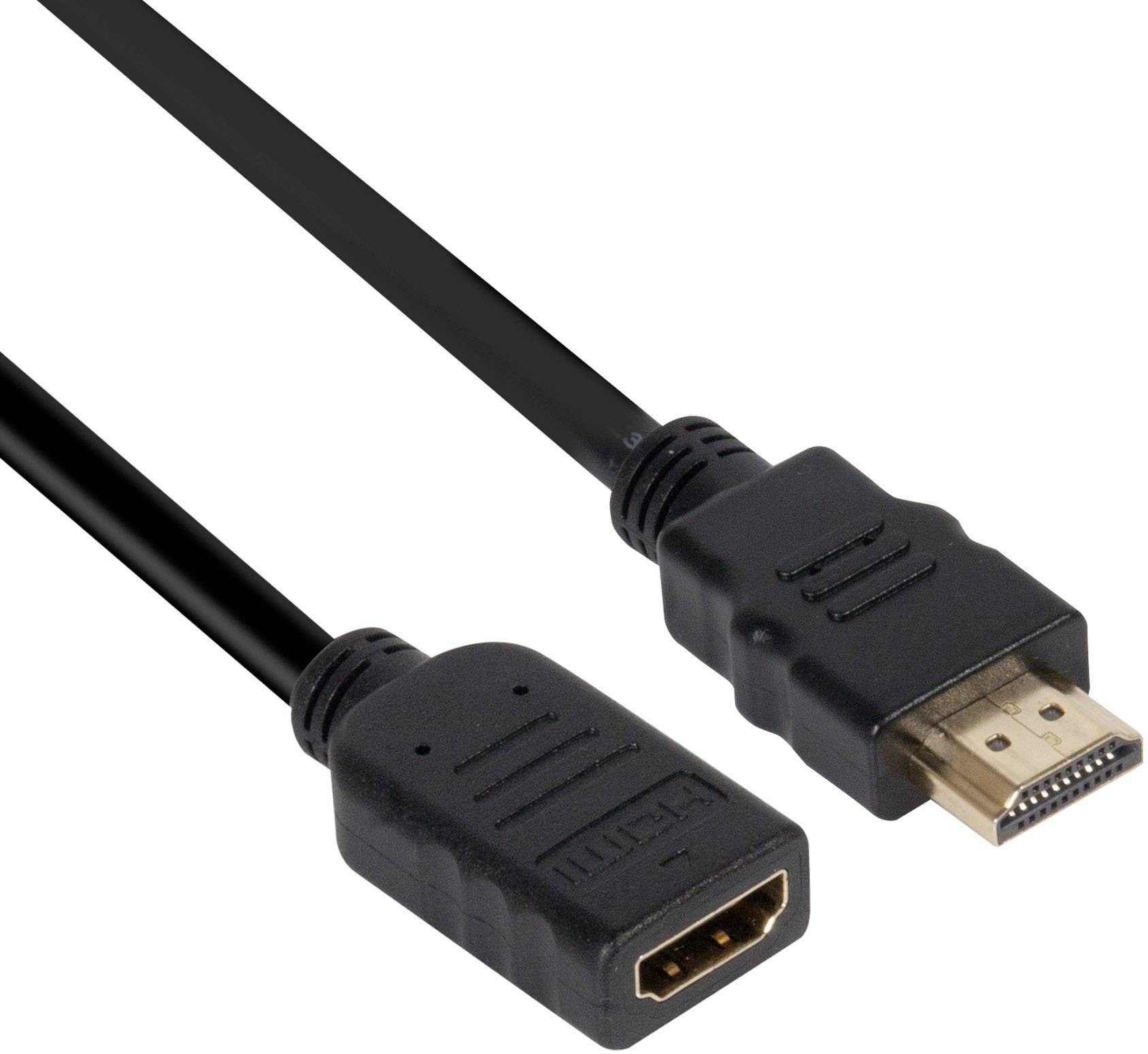 An HDMI cable with a plug and a socket. The cable transmits audio and video signals between devices.