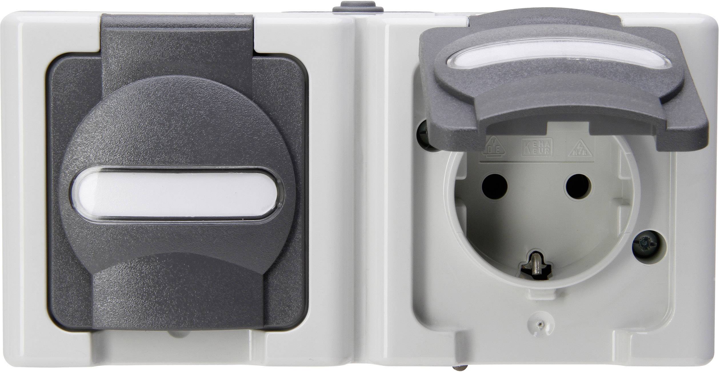 Kopp 131256002 2x Wet room switch product range Complete PG socket (+ lid) BlueElectric Grey