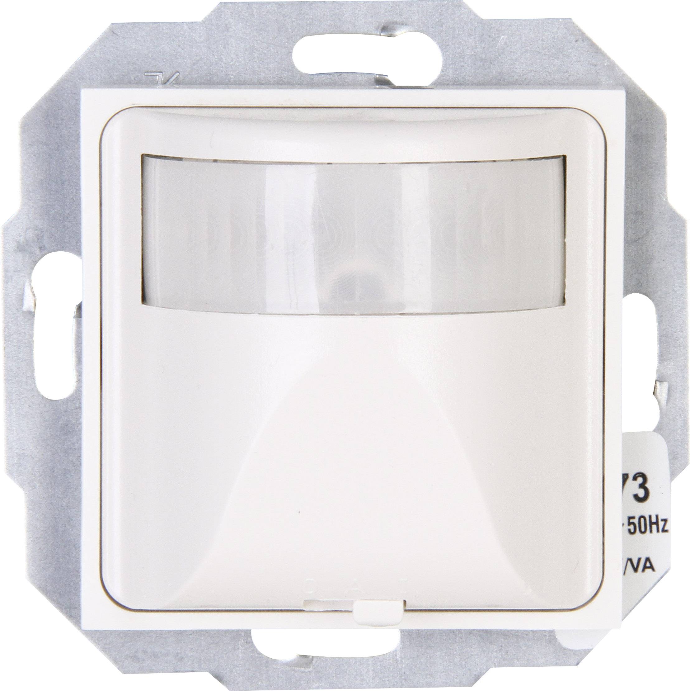 Motion sensor in a square mounting, white, suitable for monitoring movements in a room or corridor.
