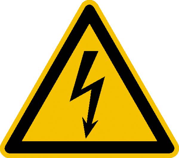 Warning sign with a black lightning symbol on a yellow triangular background, warning of electrical voltage.