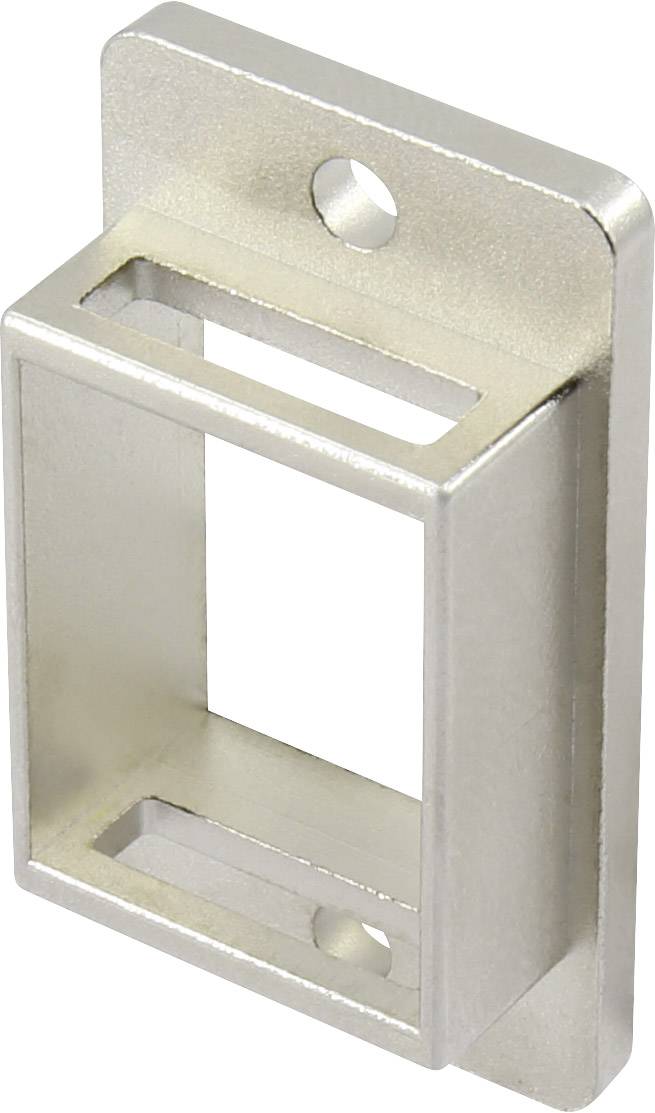 Metal mounting bracket with rectangular opening, suitable for installation, with two fixing holes on the upper plate.