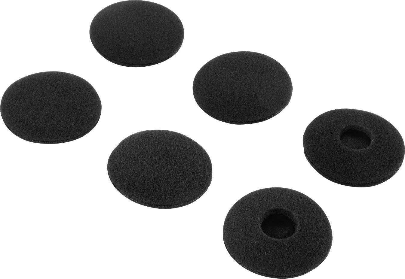 Black foam earpad covers, six pieces in different arrangements.