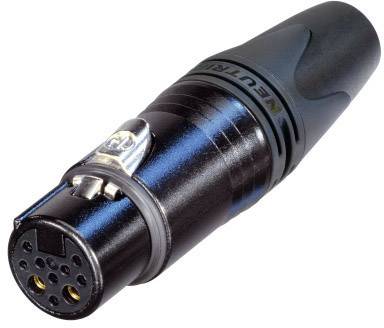 A black XLR plug with a silver locking mechanism, suitable for professional audio connections.