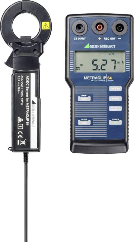 'METRACLIP 64' digitales Zangenamperemeter mit Anzeige von 5,27 Ampere. Gerät zum Messen von elektrischem Strom.