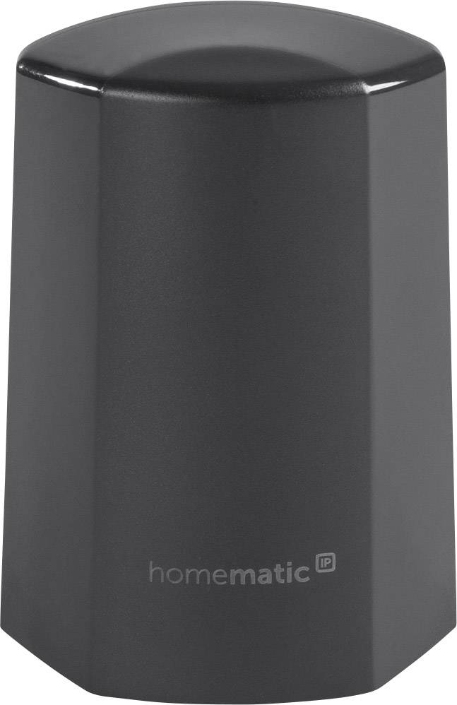 Black cylindrical smart home device from 'Homematic IP'.